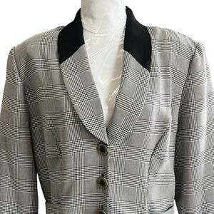Vintage Sz 16 Classic Houndstooth Collared Shirt Dress Shoulder Pads Unlined USA